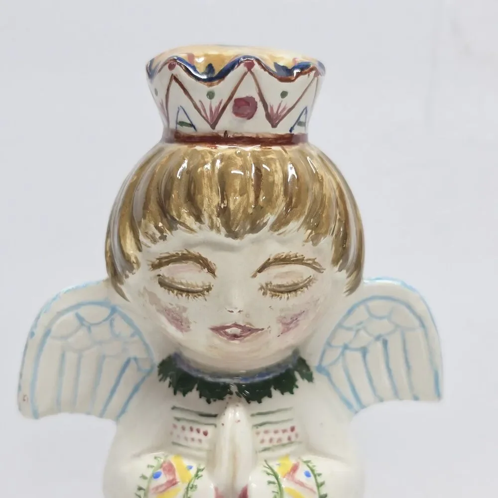 Vintage Signed Art Pottery Praying Angel Figurine Hand painted
